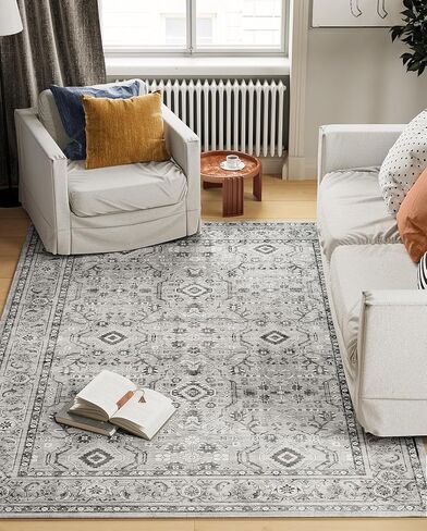 Area Rug for Living Room,5x7 Washable Grey Entryway Stain Resistance Rug Soft Non-Slip Carpet for Bedroom Bathroom Dining Room(Grey, 5x7ft) in Saudi Arabia