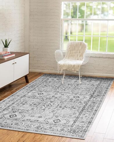 Area Rug for Living Room,5x7 Washable Grey Entryway Stain Resistance Rug Soft Non-Slip Carpet for Bedroom Bathroom Dining Room(Grey, 5x7ft) in Saudi Arabia