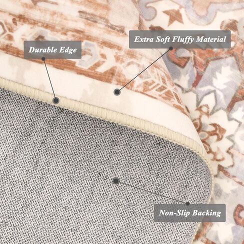 Pauwer Boho Area Rug 3x5, Machine Washable Area Rugs for Living Room, Soft Bedroom Throw Area Rug with Non Slip Rubber Backing, Farmhouse Vintage Area Rug Carpet for Entryway Dorm Kitchen, Beige in Kuwait
