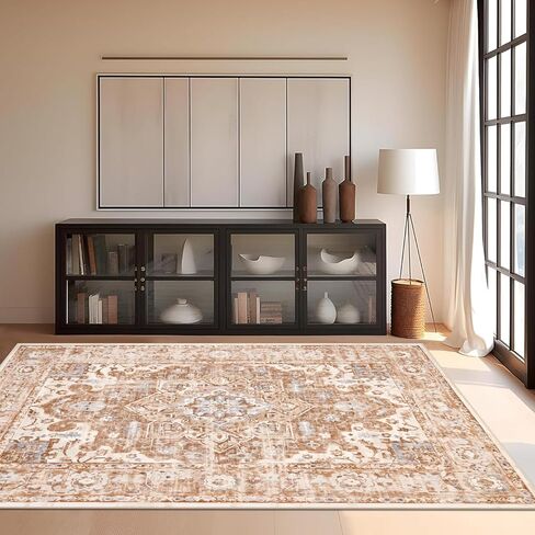 Pauwer Boho Area Rug 3x5, Machine Washable Area Rugs for Living Room, Soft Bedroom Throw Area Rug with Non Slip Rubber Backing, Farmhouse Vintage Area Rug Carpet for Entryway Dorm Kitchen, Beige in Kuwait
