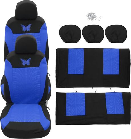 Universal 9 Piece Car Seat Covers Kit Washable and Breathable Truck SUV Car Interior Seat Protectors Knitted Mesh Fabric Butterfly Pattern Beige in Saudi Arabia