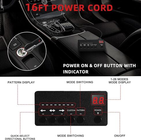 8x24 LED سطح الرأس جبل صغير شواء مصبغة أضواء تحذير ستروب مع وحدة تحكم العرض الرقمي، العنبر خطر الطوارئ مستشار المرور ضوء السلامة، 18 وسائط وامض للشاحنات ومركبات السيارات in Kuwait