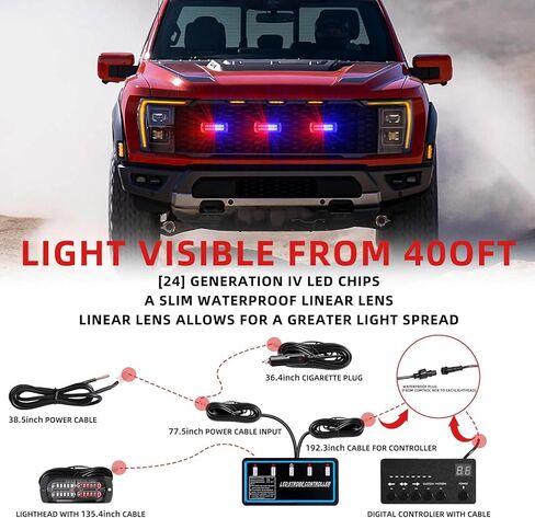 8x24 LED سطح الرأس جبل صغير شواء مصبغة أضواء تحذير ستروب مع وحدة تحكم العرض الرقمي، العنبر خطر الطوارئ مستشار المرور ضوء السلامة، 18 وسائط وامض للشاحنات ومركبات السيارات in Kuwait