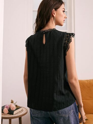 Floerns Women's Mock Neck Guipure Lace Trim Blouse Tops in Saudi Arabia