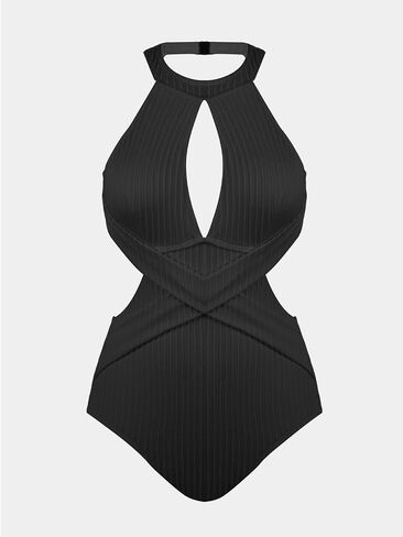 CUPSHE Women's One Piece Swimsuit High Neck Cutout Ribbed Texture Back Hook Hollow Wrapped in Saudi Arabia