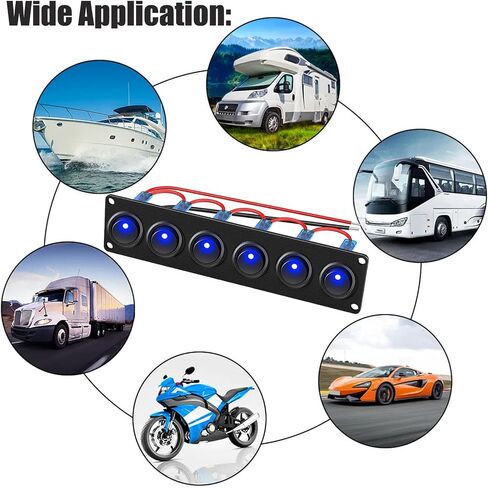 لوحة مفاتيح متأرجحة مقاومة للماء مكونة من 6 مجموعات - مفاتيح تشغيل وإيقاف - 12V/24V 20A - سيارة شاحنة قارب RV in Kuwait