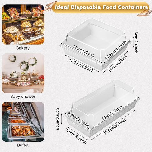 100 Pack 2 Size Paper Charcuterie Box with Clear Safety Lid 5'' White Square Disposable Food Container Bakery Bread Box 7.5'' Long Baking Box for Sandwich Cake Cookies Pastry Dessert Salad Display in Saudi Arabia