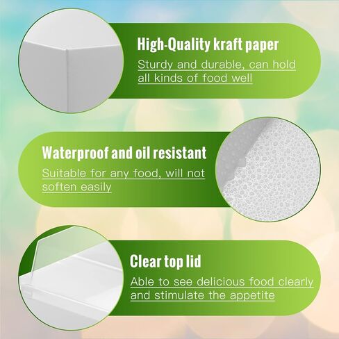 100 Pack 2 Size Paper Charcuterie Box with Clear Safety Lid 5'' White Square Disposable Food Container Bakery Bread Box 7.5'' Long Baking Box for Sandwich Cake Cookies Pastry Dessert Salad Display in Saudi Arabia