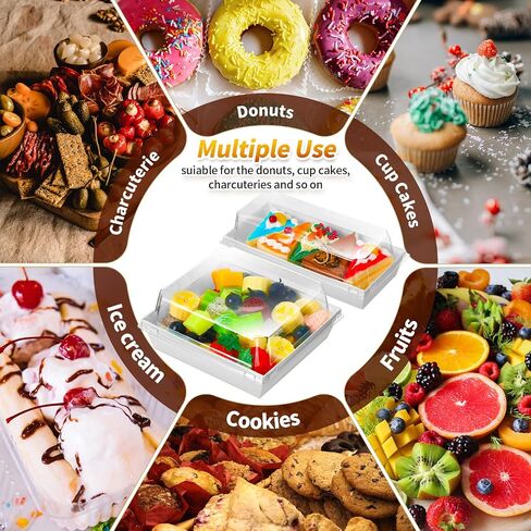 100 Pack 2 Size Paper Charcuterie Box with Clear Safety Lid 5'' White Square Disposable Food Container Bakery Bread Box 7.5'' Long Baking Box for Sandwich Cake Cookies Pastry Dessert Salad Display in Saudi Arabia
