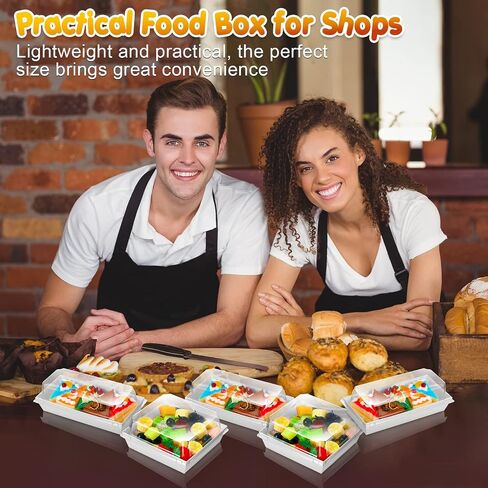 100 Pack 2 Size Paper Charcuterie Box with Clear Safety Lid 5'' White Square Disposable Food Container Bakery Bread Box 7.5'' Long Baking Box for Sandwich Cake Cookies Pastry Dessert Salad Display in Saudi Arabia