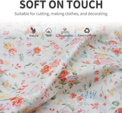 Cotton Fabric by The Yard for Sewing DIY Crafting Fashion Design Printed Floral Washable Cloth Bundles Voile;Full Width cuttable78 x 63inches (200x160cm) (Spring Orange Flowers) in Saudi Arabia