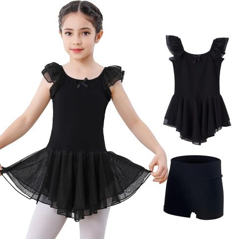 DIPUG Ballet Leotards for Girls Dance Leotard Toddler Dress Removable Shorts Crotchless in Saudi Arabia
