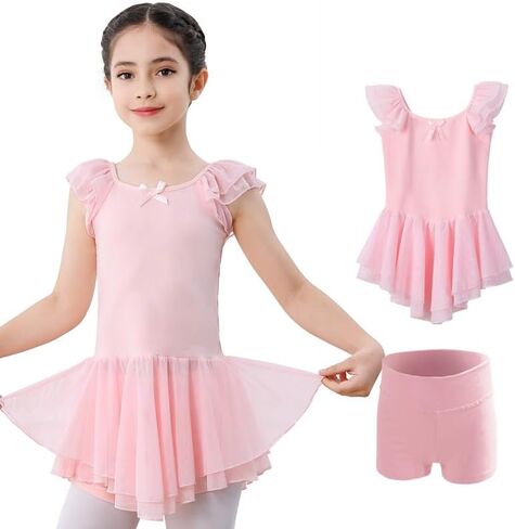 DIPUG Ballet Leotards for Girls Dance Leotard Toddler Dress Removable Shorts Crotchless in Saudi Arabia