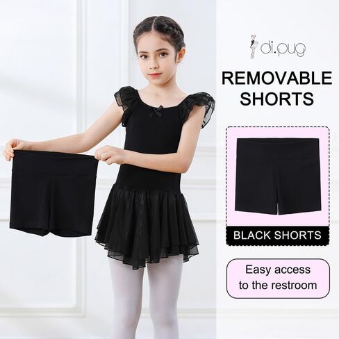 DIPUG Ballet Leotards for Girls Dance Leotard Toddler Dress Removable Shorts Crotchless in Saudi Arabia
