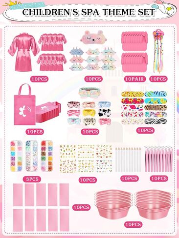 10 Set Spa Party Supplies for Girls, Kids Satin Robes Nail Salon Kit Spa Kit Accessories for Birthday Party Favors in Saudi Arabia