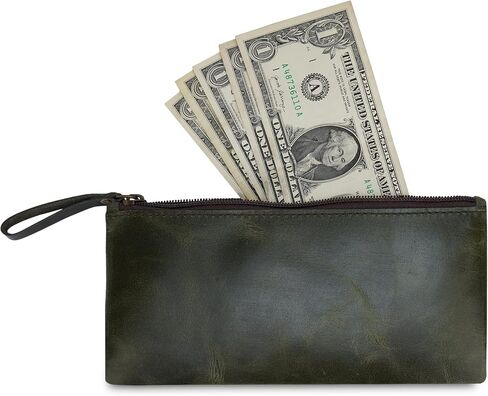 Leather Pencil Pouch, Currency Pouch, Leather Pencil Case, Zippered Pouch Paper Money, Pen Case, Pen & Marker Case, Pencil Case For Artists & Professionals (Brown) in Saudi Arabia