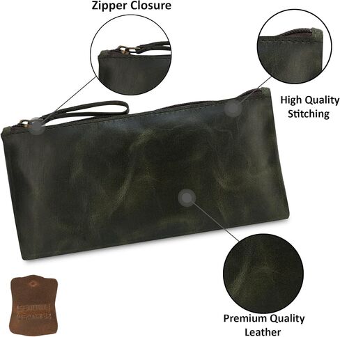 Leather Pencil Pouch, Currency Pouch, Leather Pencil Case, Zippered Pouch Paper Money, Pen Case, Pen & Marker Case, Pencil Case For Artists & Professionals (Brown) in Saudi Arabia