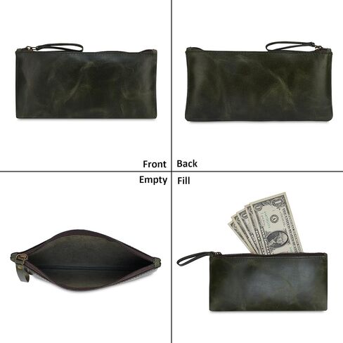 Leather Pencil Pouch, Currency Pouch, Leather Pencil Case, Zippered Pouch Paper Money, Pen Case, Pen & Marker Case, Pencil Case For Artists & Professionals (Brown) in Saudi Arabia