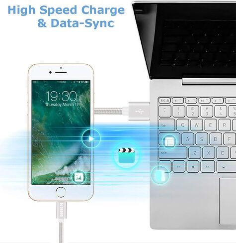 كابل USB قصير من COSOOS، 4 قطع من أسلاك النايلون للشحن والمزامنة السريعة مقاس 9 بوصات متوافقة مع iPhone 12، 12 Pro Max، 11، XS MAX، 8 Plus، 7، 6، iPad Air، Mini، محطة الشحن، بنك الطاقة. in Saudi Arabia