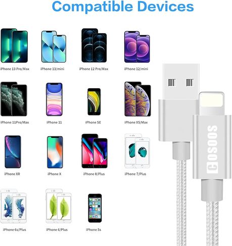 كابل USB قصير من COSOOS، 4 قطع من أسلاك النايلون للشحن والمزامنة السريعة مقاس 9 بوصات متوافقة مع iPhone 12، 12 Pro Max، 11، XS MAX، 8 Plus، 7، 6، iPad Air، Mini، محطة الشحن، بنك الطاقة. in Saudi Arabia