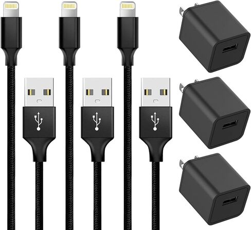 [معتمد من Apple MFi] شاحن iPhone سريع الشحن، GEONAV 3 عبوات USB محول شاحن سريع للحائط مع كابل Lightning إلى USB مجدول شحن سريع لهاتف iPhone 14 13 12 11 Pro/XS Max/XR/SE/X/8/iPad in Kuwait