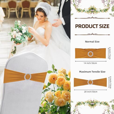 100 قطعة من أوشحة الكرسي المصنوعة من الألياف اللدنة وأقواس غطاء الكرسي المطاطية مع مشبك منزلق لتزيين حفلات الزفاف وحفلات الاستقبال (ذهبي) in Kuwait