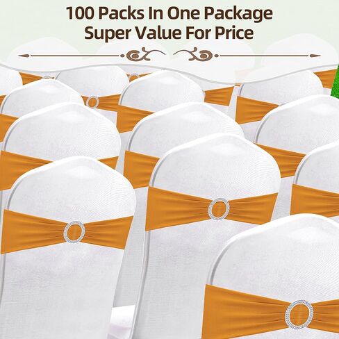 100 قطعة من أوشحة الكرسي المصنوعة من الألياف اللدنة وأقواس غطاء الكرسي المطاطية مع مشبك منزلق لتزيين حفلات الزفاف وحفلات الاستقبال (ذهبي) in Kuwait