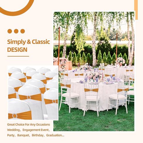 100 قطعة من أوشحة الكرسي المصنوعة من الألياف اللدنة وأقواس غطاء الكرسي المطاطية مع مشبك منزلق لتزيين حفلات الزفاف وحفلات الاستقبال (ذهبي) in Kuwait