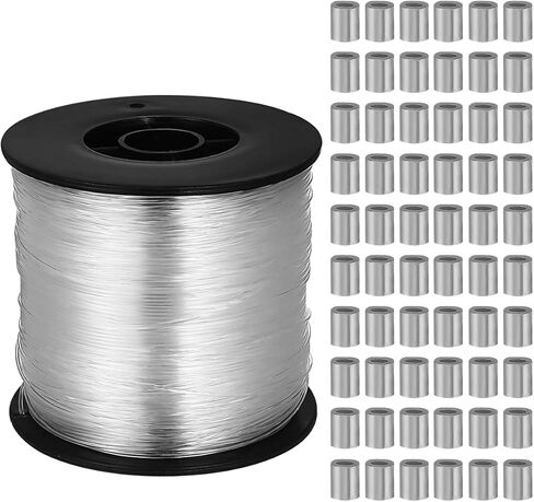 Strong Fish Wire for Hanging, Clear String Nylon Fishing Line for Crafts Hanging Decor with Crimping Sleeves Kit for Picture Frame, Christmas Ornament Decor Wire, 50Loop Sleeve (218Yd.) in Kuwait