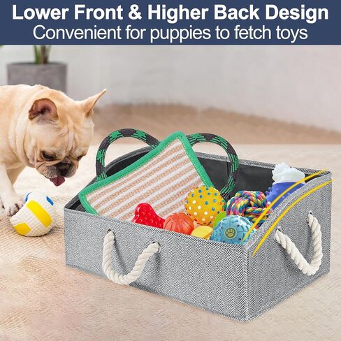 ToLanbbt Dog Toy Bin Box Foldable Pet Toy Large Storage Box, Trapezoid Dog Toy Basket Collapsible Fabric Chest Organizer with 2 Cotton Rope Handles, for Clothing, Blankets, Leashes, Food (Pattern) in Saudi Arabia
