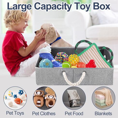 ToLanbbt Dog Toy Bin Box Foldable Pet Toy Large Storage Box, Trapezoid Dog Toy Basket Collapsible Fabric Chest Organizer with 2 Cotton Rope Handles, for Clothing, Blankets, Leashes, Food (Pattern) in Saudi Arabia