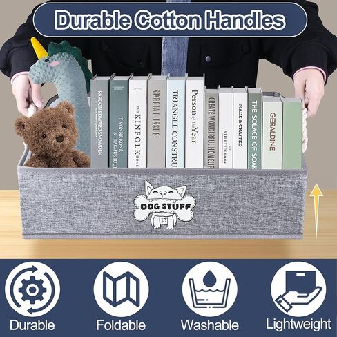 tolanbbt الكلب لعبة بن مربع طوي لعبة الحيوانات الأليفة مربع تخزين كبير، شبه منحرف الكلب لعبة سلة قابلة للطي النسيج المنظم الصدر مع 2 مقابض حبل القطن، للملابس والبطانيات والمقاود، والمواد الغذائية (نمط) in Kuwait