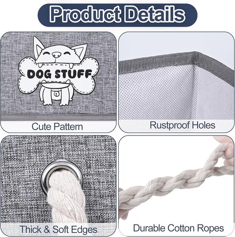 tolanbbt الكلب لعبة بن مربع طوي لعبة الحيوانات الأليفة مربع تخزين كبير، شبه منحرف الكلب لعبة سلة قابلة للطي النسيج المنظم الصدر مع 2 مقابض حبل القطن، للملابس والبطانيات والمقاود، والمواد الغذائية (نمط) in Kuwait