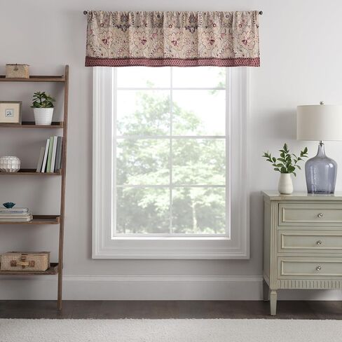 ستائر Waverly Oxford Damask للنوافذ، ستائر نافذة بجيب قضيب، ستائر مبطنة بالقطن 100% للنوافذ في غرفة النوم، المطبخ، أو غرفة المعيشة، ستارة واحدة، 60 بوصة × 16 بوصة، بيج وكستنائي in Kuwait