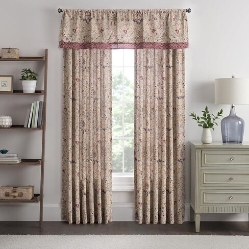 ستائر Waverly Oxford Damask للنوافذ، ستائر نافذة بجيب قضيب، ستائر مبطنة بالقطن 100% للنوافذ في غرفة النوم، المطبخ، أو غرفة المعيشة، ستارة واحدة، 60 بوصة × 16 بوصة، بيج وكستنائي in Kuwait