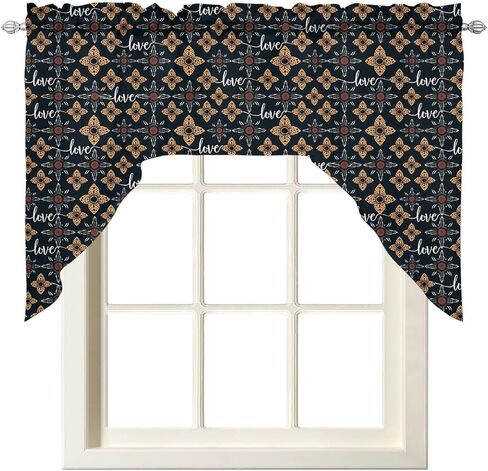 Christmas Swag Valance Kitchen Curtains, Rod Pocket Valance Curtain Panels for Bedroom Living Room Bathroom Cafe Windows, Modern Geometric Xmas Tree Red 56''x36'' in Kuwait