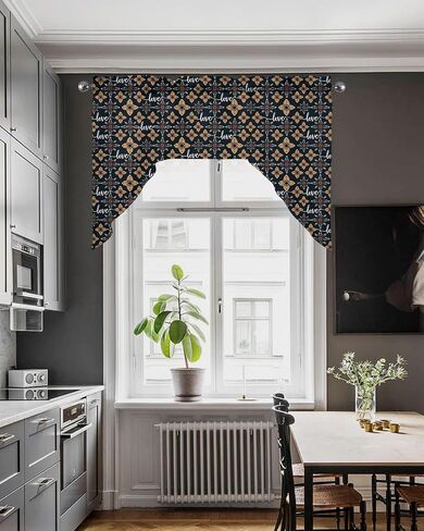 Christmas Swag Valance Kitchen Curtains, Rod Pocket Valance Curtain Panels for Bedroom Living Room Bathroom Cafe Windows, Modern Geometric Xmas Tree Red 56''x36'' in Kuwait