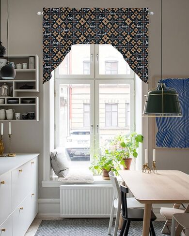 Christmas Swag Valance Kitchen Curtains, Rod Pocket Valance Curtain Panels for Bedroom Living Room Bathroom Cafe Windows, Modern Geometric Xmas Tree Red 56''x36'' in Kuwait