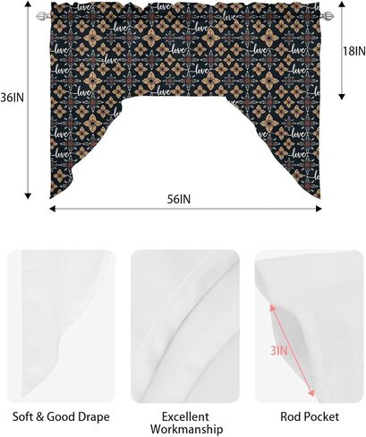 Christmas Swag Valance Kitchen Curtains, Rod Pocket Valance Curtain Panels for Bedroom Living Room Bathroom Cafe Windows, Modern Geometric Xmas Tree Red 56''x36'' in Kuwait