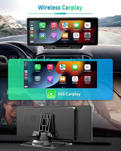 2024 Wireless Protable Carplay & Android Auto,Carplay Box+Backup Camera,10.26'' Portable Car Stereo with Phone Mirroring, Carplay Screen with AUX/FM/Bluetooth,Voice Control Suitable for All Car Models in Saudi Arabia