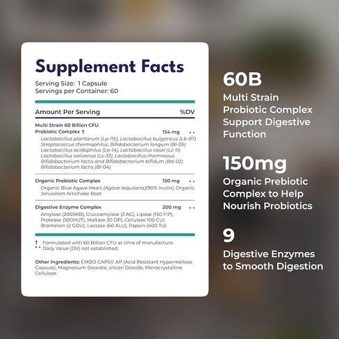 Digestive Enzymes with probiotics and organic prebiotics - Probiotics for constipation relief and ibs - regular bowel movement - reduces gas and bloating in Saudi Arabia