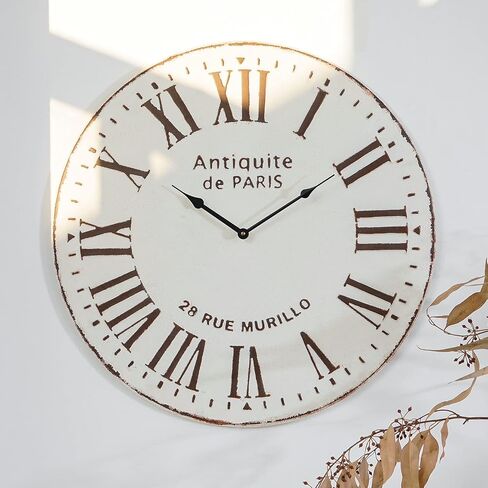 Antiquite de Paris Metal Wall Clock, 22 inch French Style Round Hanging Clock for Living Room Bedroom Decor, Battery Operated Silent Nonticking Quartz Analog Clock with Roman Numberals in Saudi Arabia