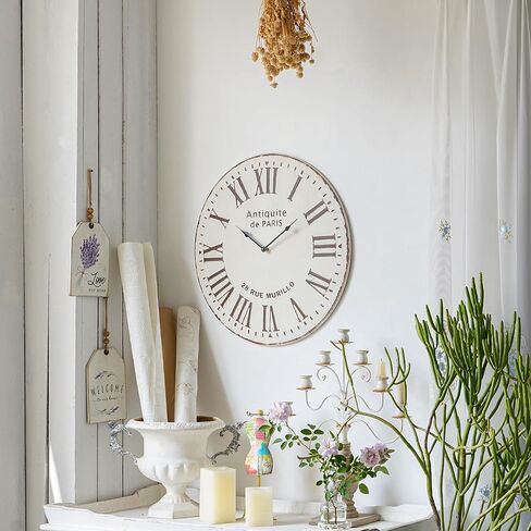 Antiquite de Paris Metal Wall Clock, 22 inch French Style Round Hanging Clock for Living Room Bedroom Decor, Battery Operated Silent Nonticking Quartz Analog Clock with Roman Numberals in Saudi Arabia