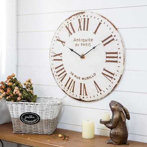 Antiquite de Paris Metal Wall Clock, 22 inch French Style Round Hanging Clock for Living Room Bedroom Decor, Battery Operated Silent Nonticking Quartz Analog Clock with Roman Numberals in Saudi Arabia