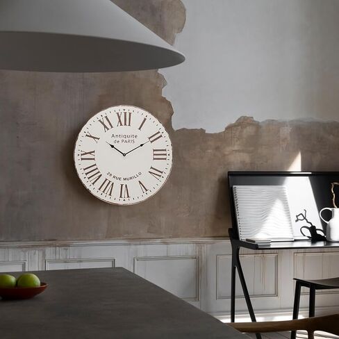 Antiquite de Paris Metal Wall Clock, 22 inch French Style Round Hanging Clock for Living Room Bedroom Decor, Battery Operated Silent Nonticking Quartz Analog Clock with Roman Numberals in Saudi Arabia