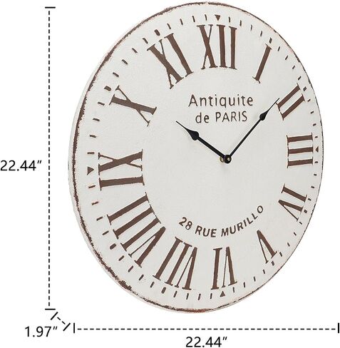Antiquite de Paris Metal Wall Clock, 22 inch French Style Round Hanging Clock for Living Room Bedroom Decor, Battery Operated Silent Nonticking Quartz Analog Clock with Roman Numberals in Saudi Arabia