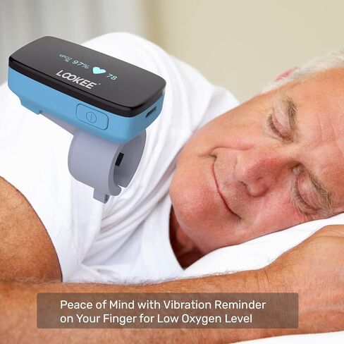 LOOKEE Ox-Minder Ring مقياس التأكسج بالنبض المستمر | شاشة أكسجين بلوتوث وقابلة للارتداء مع تذكير بالاهتزاز لانخفاض الأكسجين | جهاز تتبع نسبة تشبع الأكسجين في الدم SpO2 القابل لإعادة الشحن - تطبيق مجاني مع تقارير in Kuwait