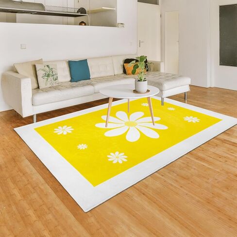 سجادة منطقة زهرة الأقحوان الطازجة، 3.3 × 5 أقدام من الألياف الدقيقة فائقة النعومة مستطيلة من المطاط اللدن حراريًا مضادة للانزلاق ومضادة للانزلاق سجادة أرضية متعددة الاستخدامات لغرفة النوم وغرفة المعيشة والحمام الداخلي (أصفر) in Kuwait