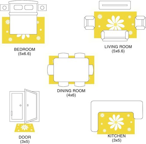 سجادة منطقة زهرة الأقحوان الطازجة، 3.3 × 5 أقدام من الألياف الدقيقة فائقة النعومة مستطيلة من المطاط اللدن حراريًا مضادة للانزلاق ومضادة للانزلاق سجادة أرضية متعددة الاستخدامات لغرفة النوم وغرفة المعيشة والحمام الداخلي (أصفر) in Kuwait