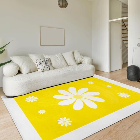 سجادة منطقة زهرة الأقحوان الطازجة، 3.3 × 5 أقدام من الألياف الدقيقة فائقة النعومة مستطيلة من المطاط اللدن حراريًا مضادة للانزلاق ومضادة للانزلاق سجادة أرضية متعددة الاستخدامات لغرفة النوم وغرفة المعيشة والحمام الداخلي (أصفر) in Kuwait